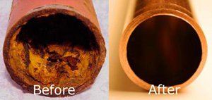 before and after of copper pipe