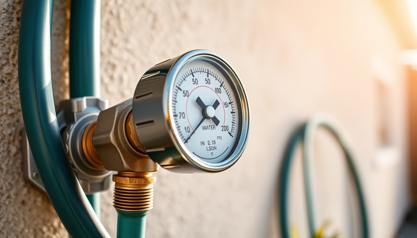 Low water pressure in the whole house: a water pressure test gauge on an LA home's outdoor hose bib